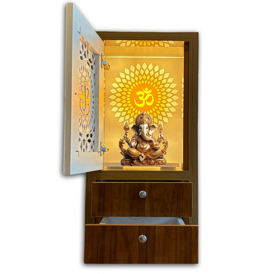 Classic Acrylic Preassembled Pooja Temple /Mandir for Home with 2 Drawer's & LED Light