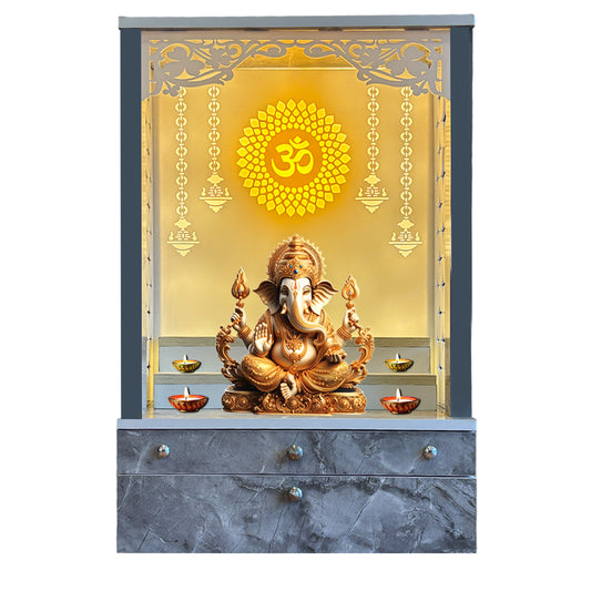 Decorative Acrylic Preassembled  Pooja Temple /Mandir for Home with LED Light & Drawer