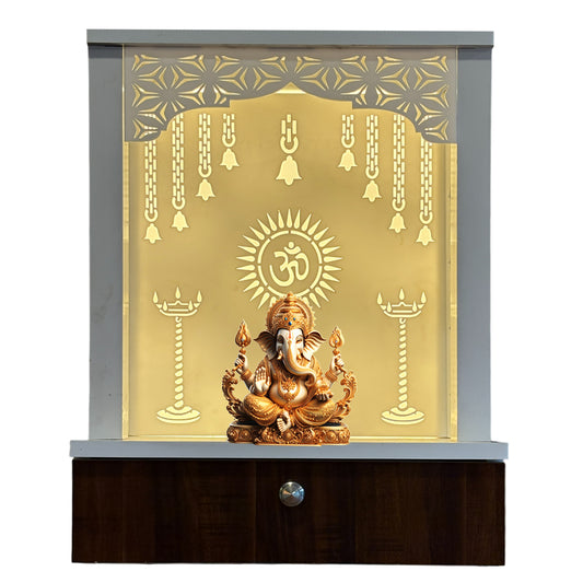 Decorative Acrylic Preassembled Pooja Temple /Mandir for Home with LED Light & Drawer