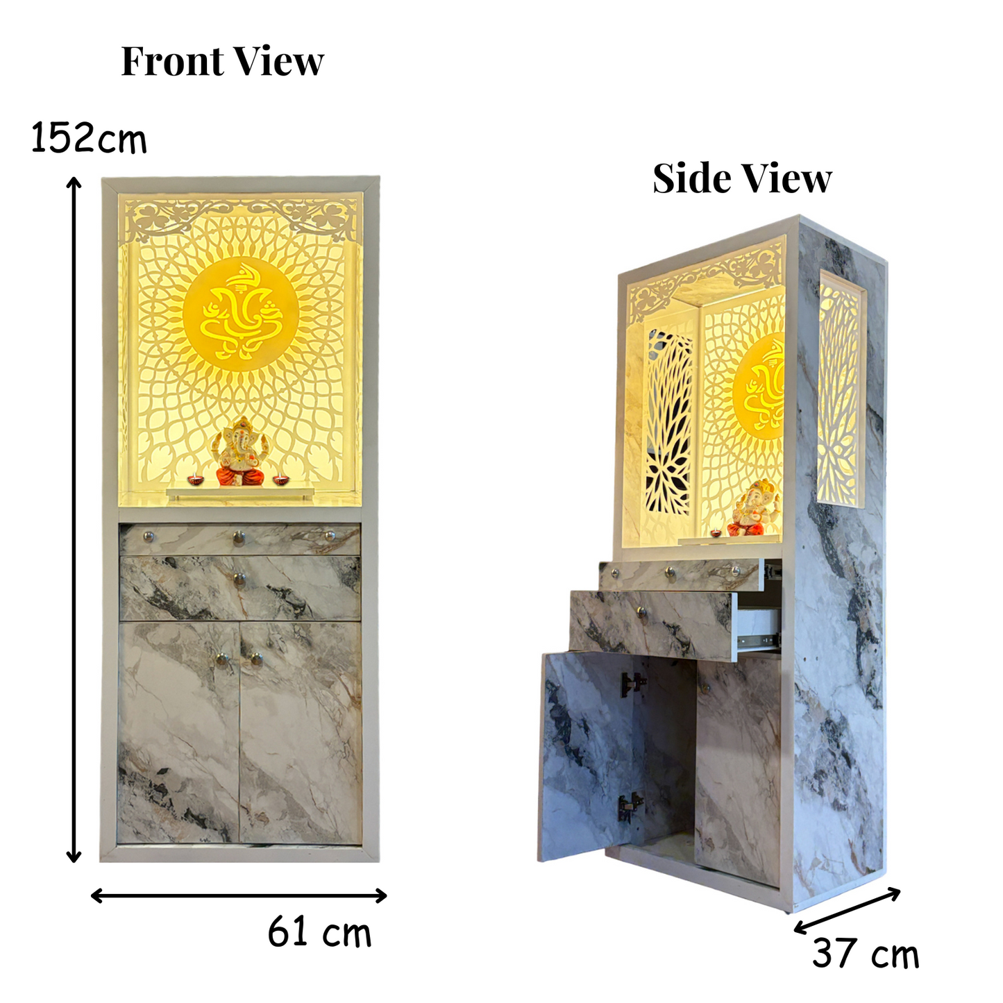 Decorative Acrylic Preassembled Pooja Temple /Mandir for Home with LED Light & Multi Compartments