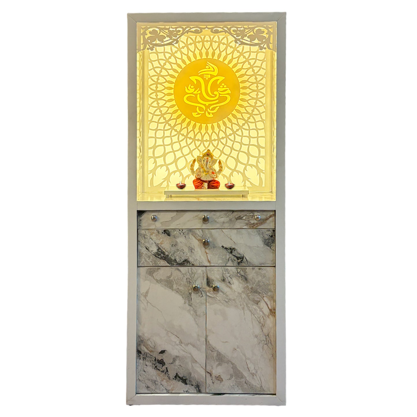 Decorative Acrylic Preassembled Pooja Temple /Mandir for Home with LED Light & Multi Compartments